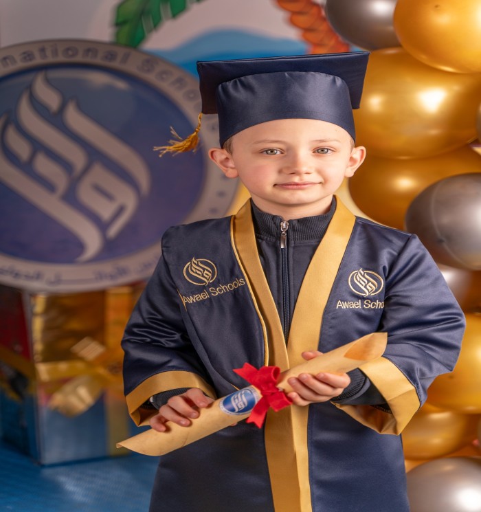 Certainly! Awael International Kindergarten (KG3) held a graduation ceremony where children were celebrated for their achievements